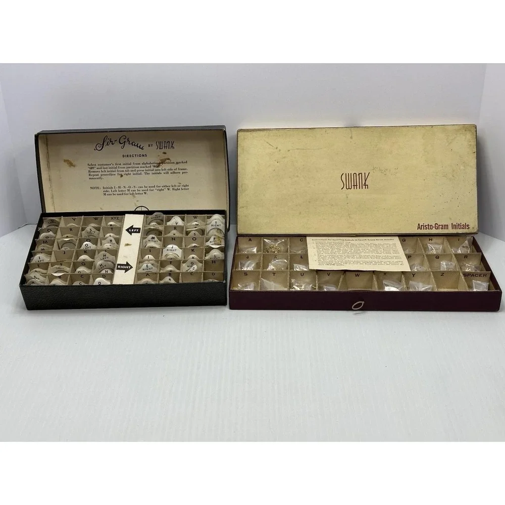 Vintage Swank Jewelry Aristo‎ Gram & Sit Gram Initials MCM Cuff Links Tie Clips
